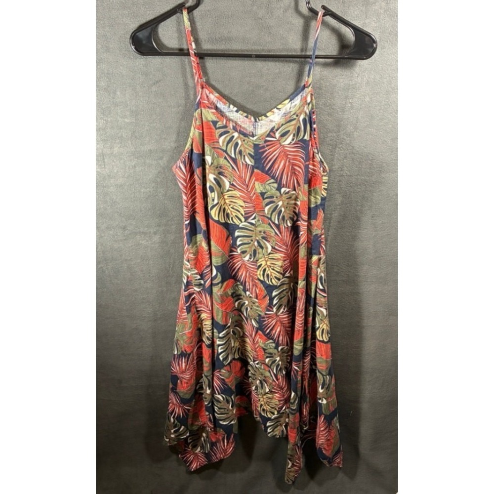 women linen blend tank dress small coastal beachy vacation tropical sharkbite